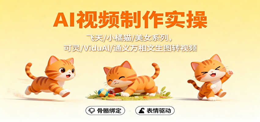 AI视频制作实操，飞天/小橘猫/美女系列，可灵/ViduAl/通义万相文生图转视频-财流引擎