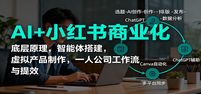 AI+小红书商业化,底层原理,智能体搭建,虚拟产品制作,一人公司工作流与提效-财流引擎
