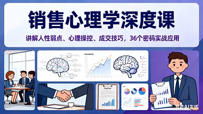销售心理学深度课,讲解人性弱点、心理操控、成交技巧,36个密码实战应用-财流引擎