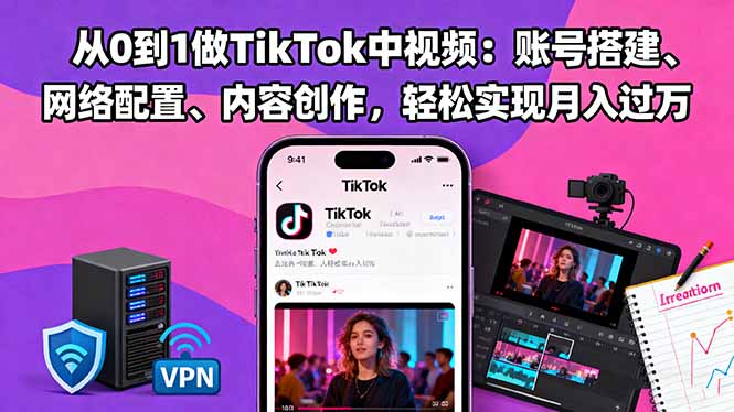 从0到1做TikTok中视频：账号搭建、网络配置、内容创作，轻松实现月入过万-财流引擎