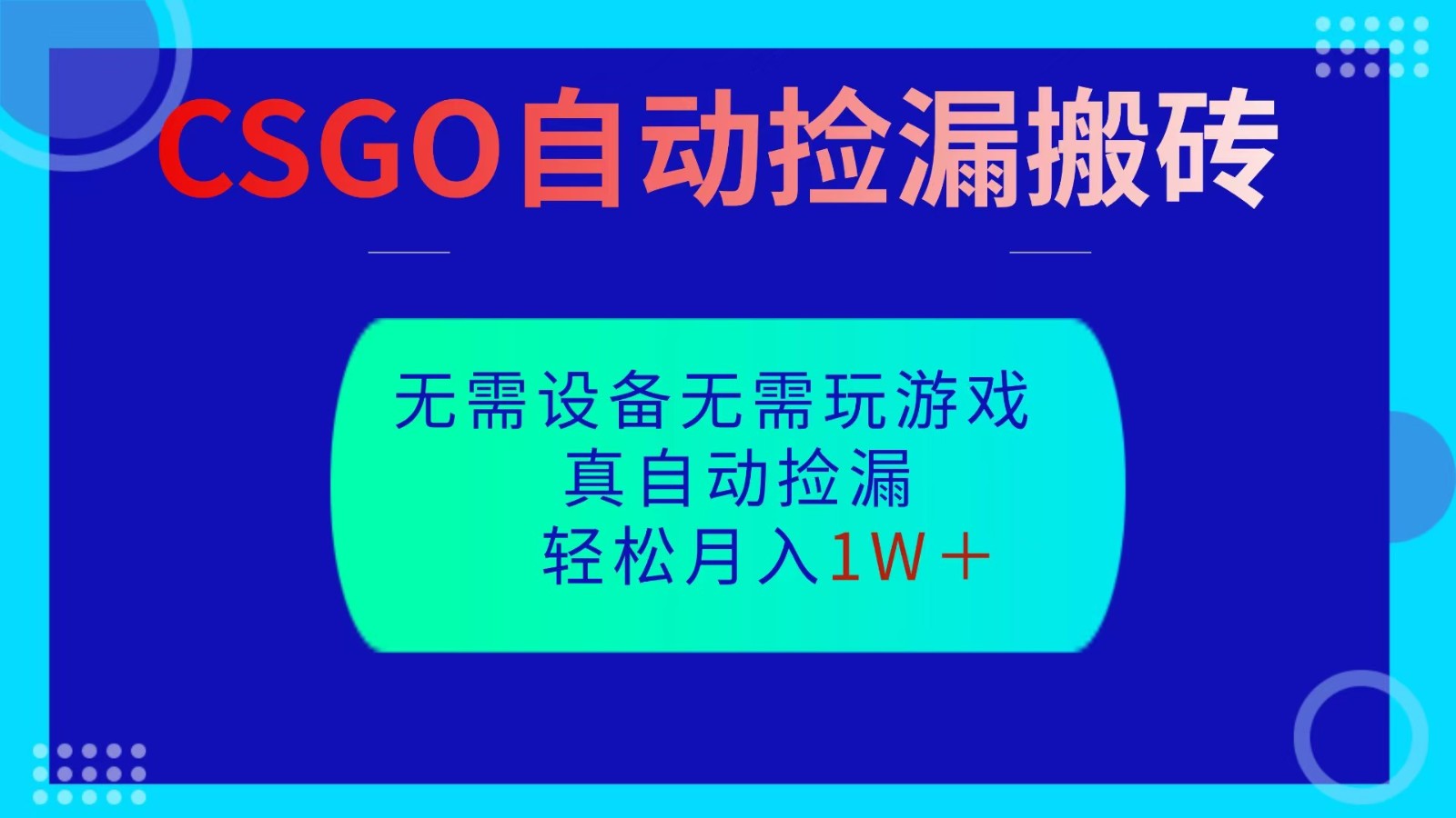 CSGO自动捡漏搬砖,当天操作当天见结果,无需了解游戏,包教包会包落地-财流引擎