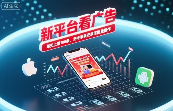 新台看广告,养好机一条5毛到5块,单机日入30到100,支持苹果安卓,可批量操作。-财流引擎