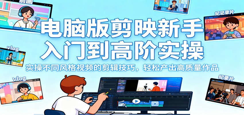 电脑版剪映新手入门到高阶实操,实操不同风格视频的剪辑技巧,轻松产出高质量作品-财流引擎