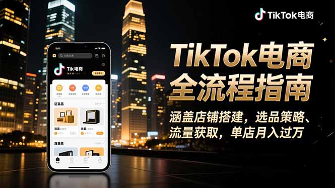 TikTok电商全流程指南,涵盖店铺搭建、选品策略、流量获取,单店月入过万-财流引擎
