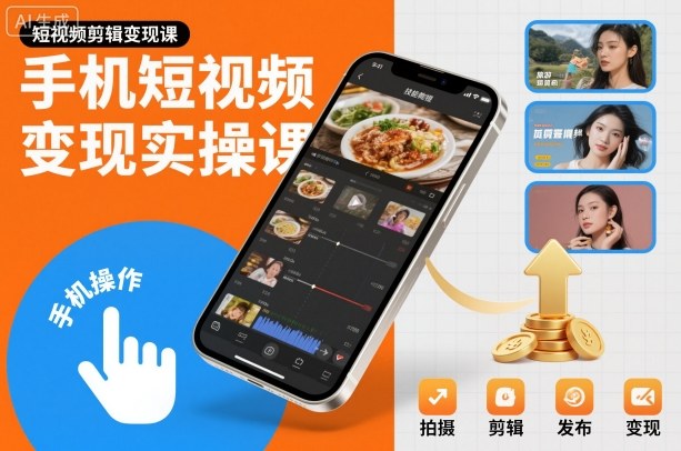 手机短视频变现实操课，短视频剪辑变现课-财流引擎