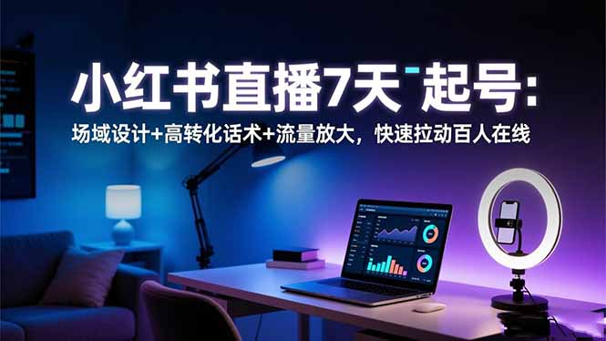 小红书直播7天起号：场域设计+高转化话术+流量放大，快速拉动百人在线-财流引擎