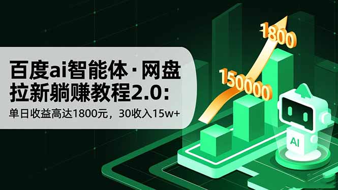 百度ai智能体·网盘拉新躺赚教程2.0：单日收益高达1800元，30收入15w+-财流引擎
